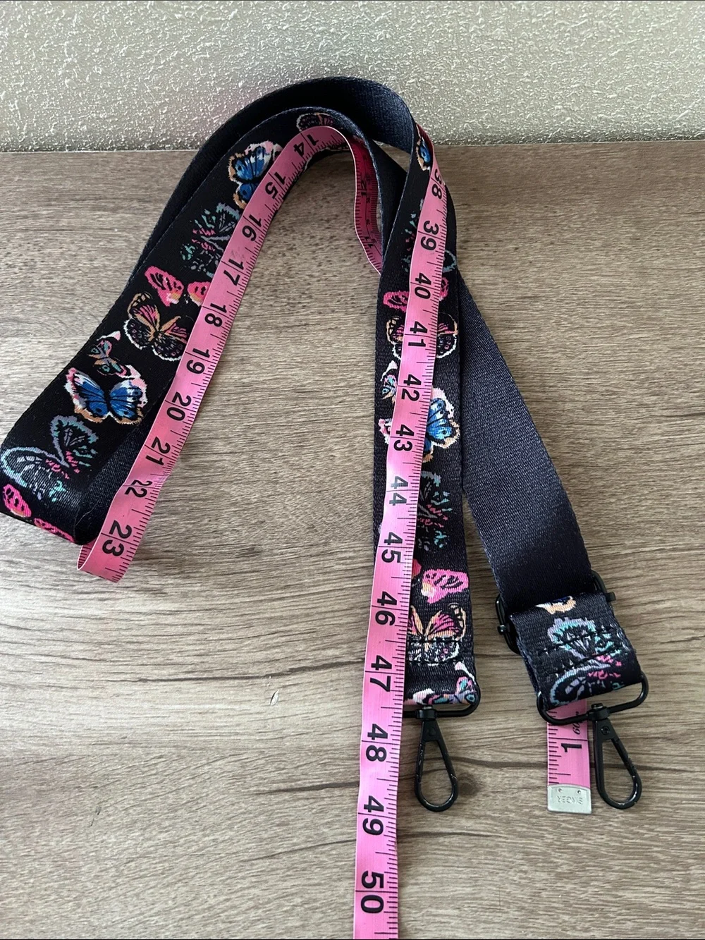 Adjustable Black Strap Replacement with Pink & Blue Butterfly Print